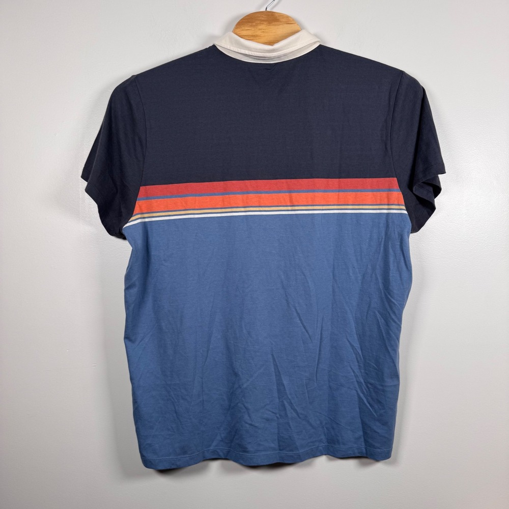 Marine Layer Engineered Striped Polo Shirt XXL Mood Indigo Colorblock Blue New - Picture 6 of 8